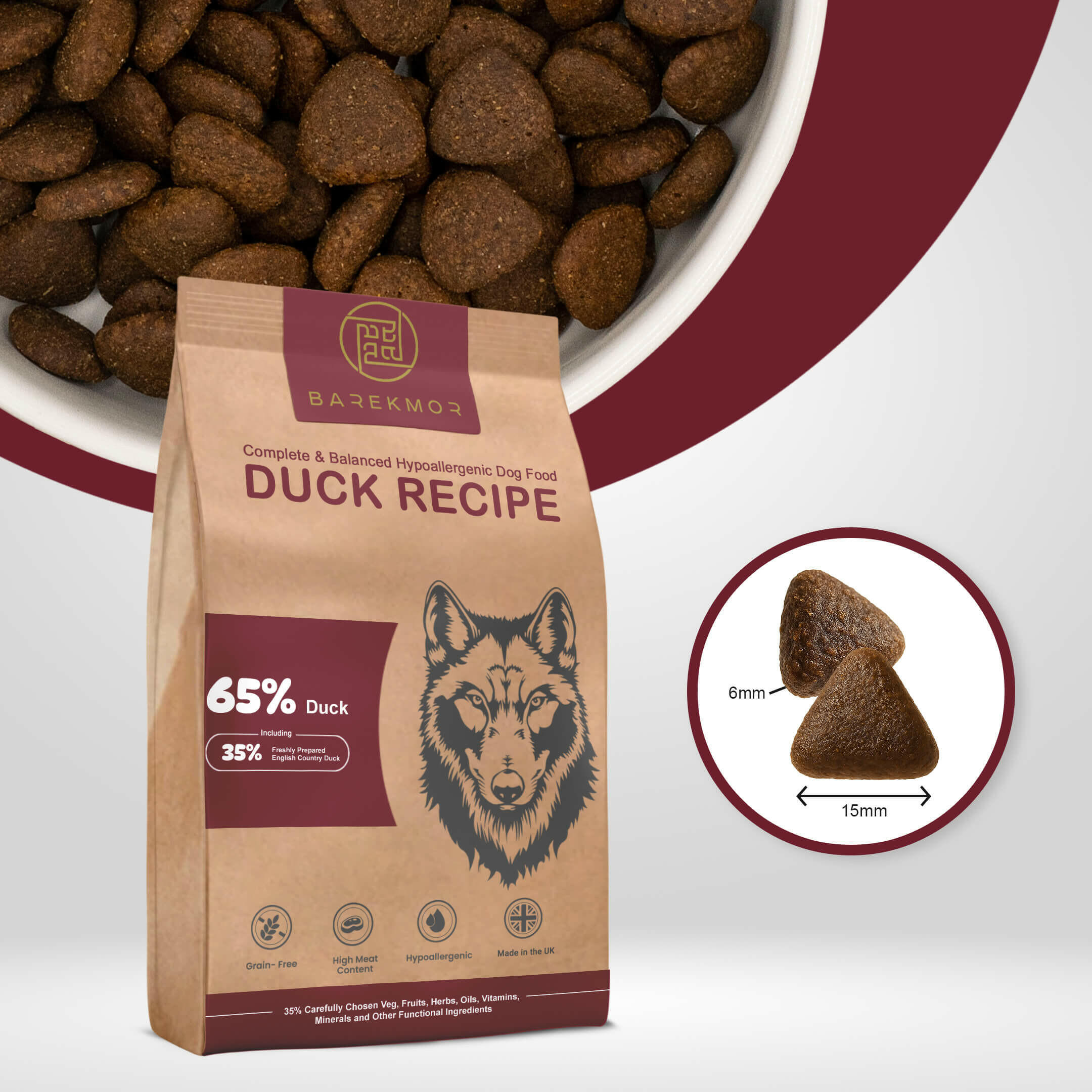 Barekmor® Duck Recipe: Hypoallergenic & Radiant Coat Adult Dog Food