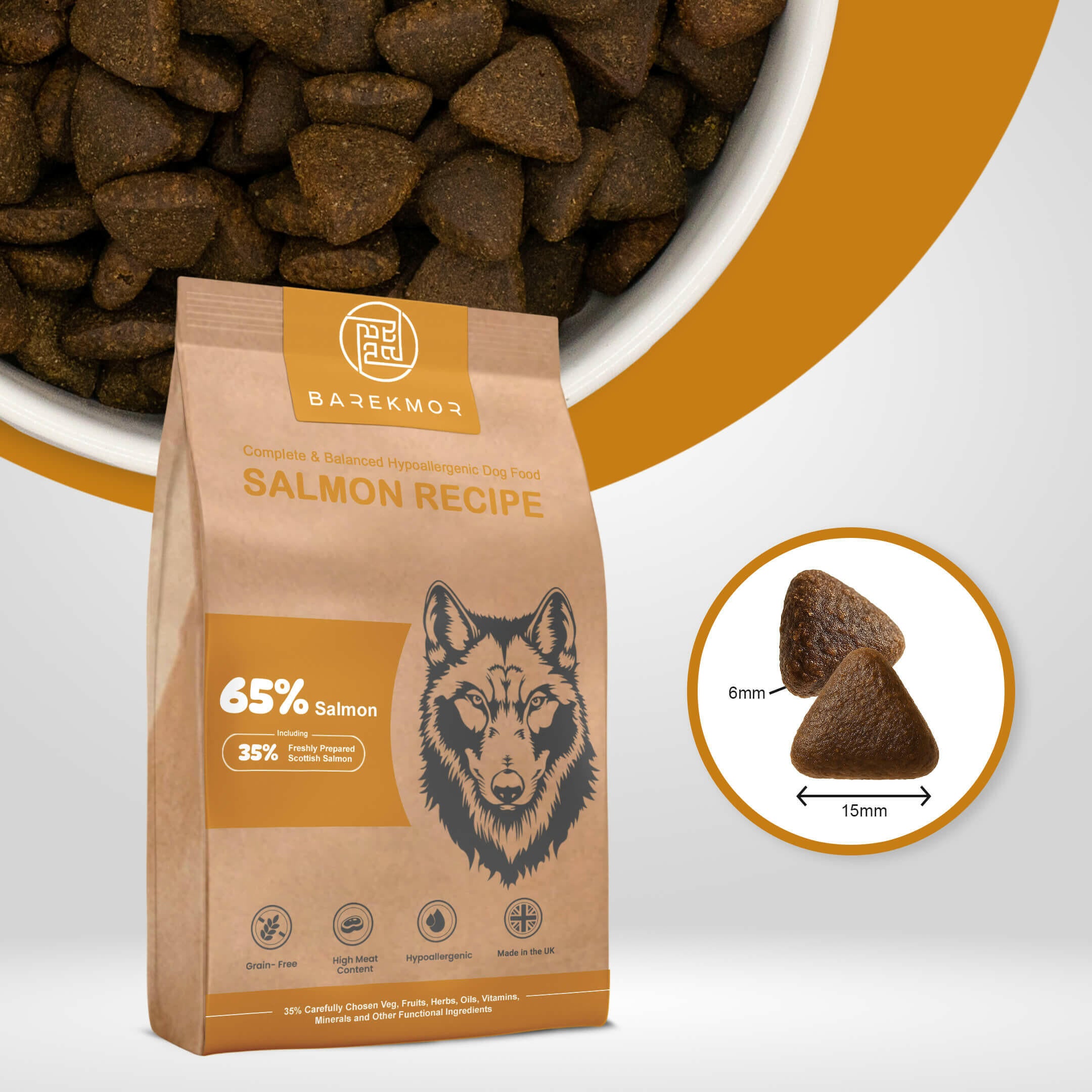 Barekmor® Salmon Recipe: Radiant Coat & Happy Tummy Adult Dog Food