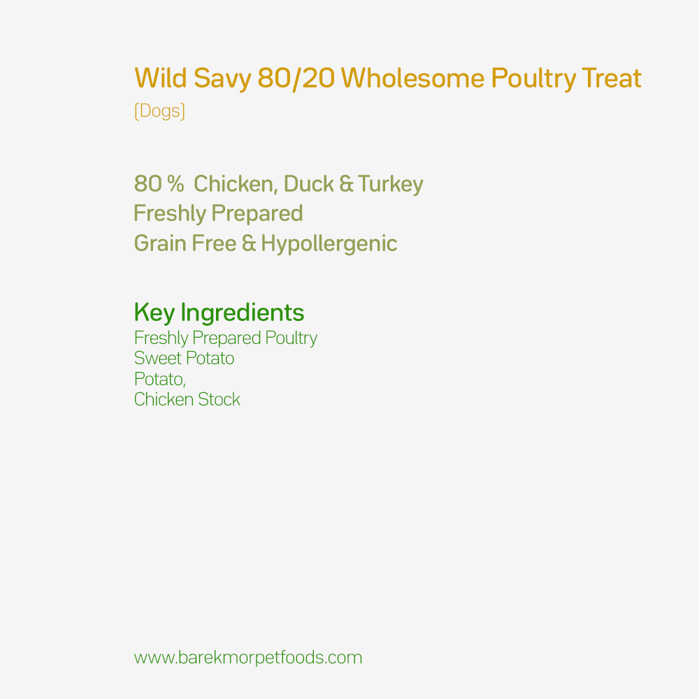 Premium Wild Savvy 80/20 Dog Food Wholesome Poultry Treat